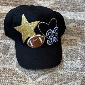 Black Patch Detail Baseball Cap with Gold Star & Football
